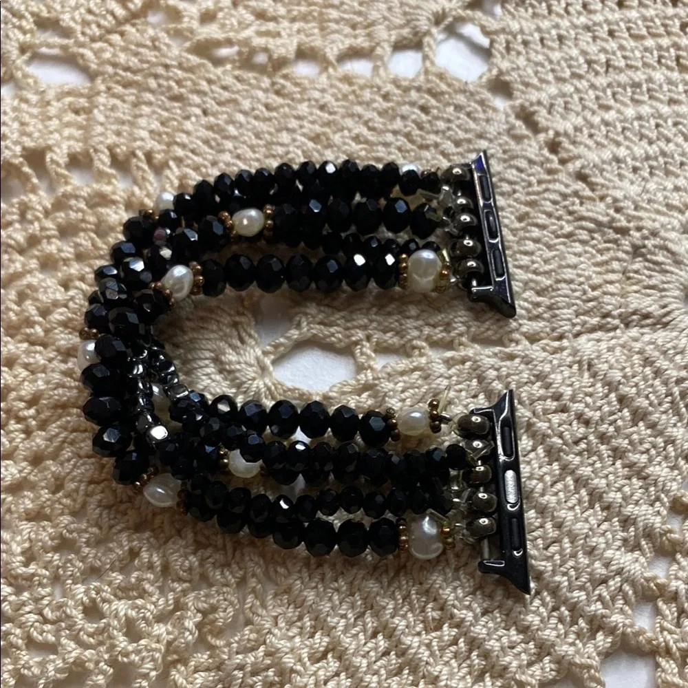 Elegant Black Beaded Bracelet Watch Band